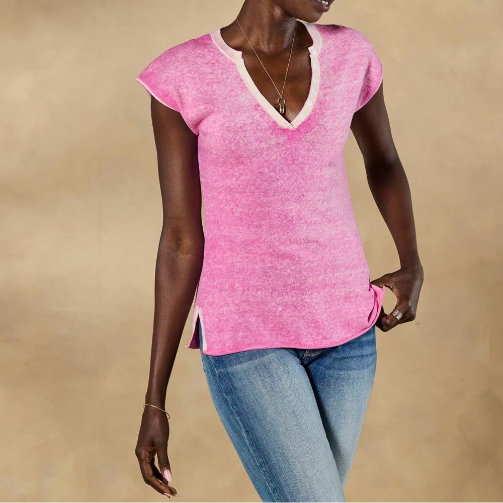 NWT Sundance Women’s Laurette Sweater Tee , Short Sleeve , Cotton Pink Size XXL